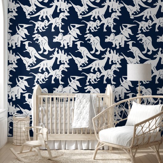 Blauw Wit Dinosaur Baby Boy Nursery Peel & Stick Behang (Kinderen)