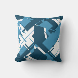 Blauw wit, donkerbruin, troebel ontwerp kussen