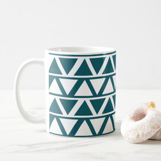 Blauw wit driehoekstrips geometrisch patroon koffiemok (Met donut)