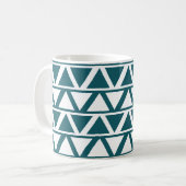 Blauw wit driehoekstrips geometrisch patroon koffiemok (Voorkant links)
