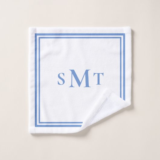 Blauw-wit drieletterige monogram bad handdoek (Wasdoekje)
