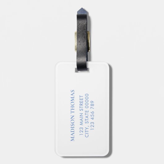 Blauw-wit drieletterige monogram bagagelabel (Achterkant verticaal)