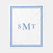 Blauw-wit drieletterige monogram fleece deken (Voorkant)