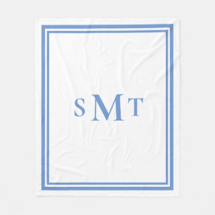 Blauw-wit drieletterige monogram fleece deken
