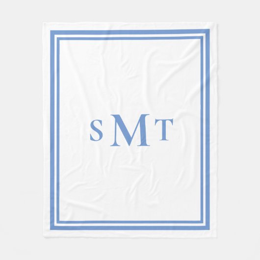 Blauw-wit drieletterige monogram fleece deken (Voorkant)