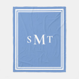 Blauw-wit drieletterige monogram fleece deken