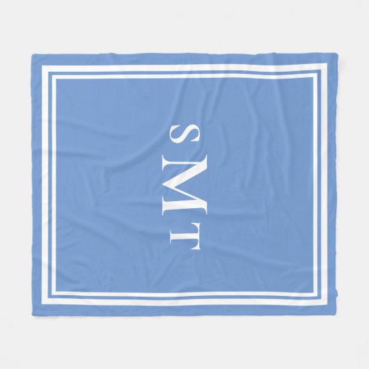 Blauw-wit drieletterige monogram fleece deken (Voorkant (Horizontaal))