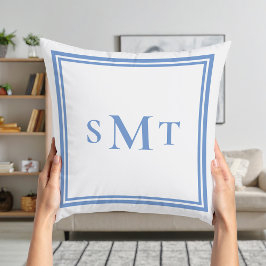 Blauw-wit drieletterige monogram kussen