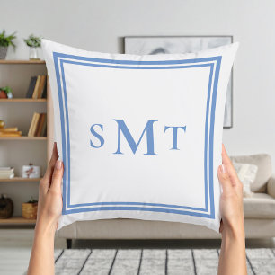Blauw-wit drieletterige monogram kussen