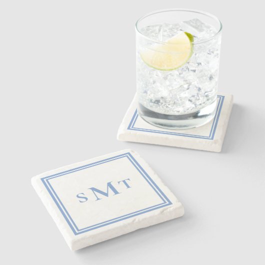 Blauw-wit drieletterige monogram stenen onderzetter (Zijkant)