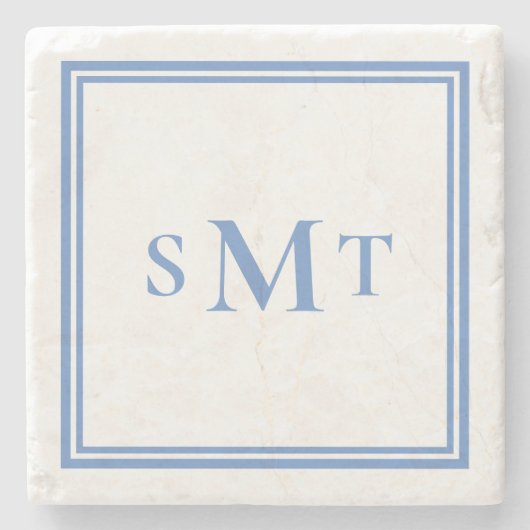 Blauw-wit drieletterige monogram stenen onderzetter (Voorkant)