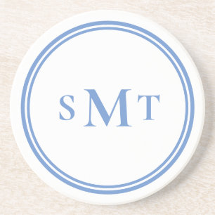 Blauw-wit drieletterige monogram zandsteen onderzetter