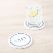 Blauw-wit drieletterige monogram zandsteen onderzetter (Zijkant)