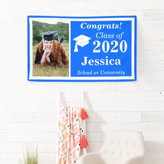 Blauw Wit Één Fotoklasse van 2024 Afstuderen Spandoek (Insitu)