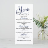 Blauw & Wit Eenvoudig Elegant Trouwmenu Kaart (Staand voorkant)