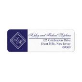 Blauw Wit Eenvoudig Geometrisch Monogram Bruiloft Etiket (Voorkant)