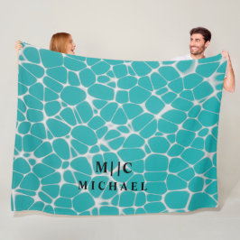 Blauw-wit eenvoudig modern monogram fleece deken