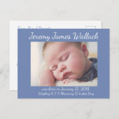 Blauw Wit Eenvoudige Baby Boy Verjaardag Aankondig Aankondigingskaart (Voorkant / Achterkant)