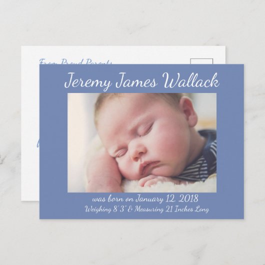 Blauw Wit Eenvoudige Baby Boy Verjaardag Aankondig Aankondigingskaart (Voorkant / Achterkant)