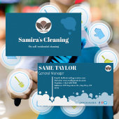 Blauw-wit eenvoudige reinigingsdiensten visitekaartje