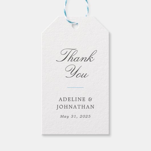 Blauw Wit Elegant Bruiloft Dank u Cadeaulabel (Voorkant)
