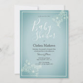 Blauw wit elegant florale gradiënt Baby shower in Kaart (Voorkant)