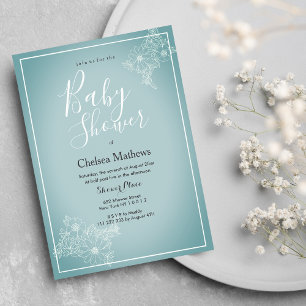 Blauw wit elegant florale gradiënt Baby shower in Kaart