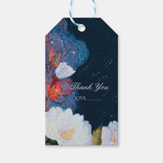 Blauw & Wit Elegant Modern Chic Bloemige Favor Cadeaulabel (Voorkant)
