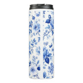 Blauw & Wit Elegante Bloemprint Thermosbeker (Achterkant)