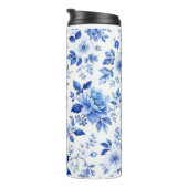 Blauw & Wit Elegante Bloemprint Thermosbeker (Geroteerd rechts)