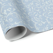 Blauw Wit Elegante Prinses Damask Wedding Cadeaupapier (Rol Hoek)