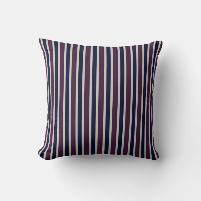 blauw wit en aubergine strepen kussen (Voorkant)
