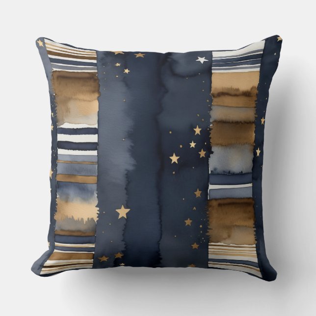 Blauw wit en brons met sterren kussen (Voorkant)