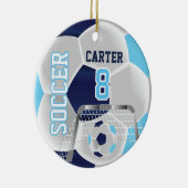 Blauw, wit en donkerblauw Pas Voetbal aan ⚽ Keramisch Ornament (Rechts)