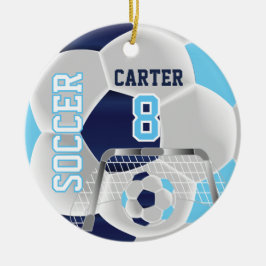 Blauw, wit en donkerblauw Pas Voetbal aan ⚽ Keramisch Ornament