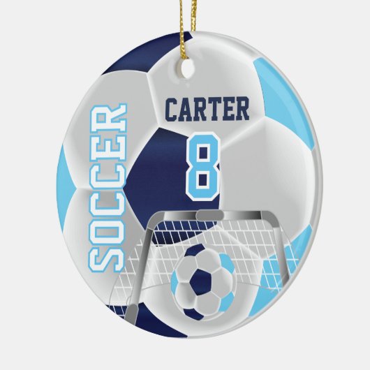 Blauw, wit en donkerblauw Pas Voetbal aan ⚽ Keramisch Ornament (Links)