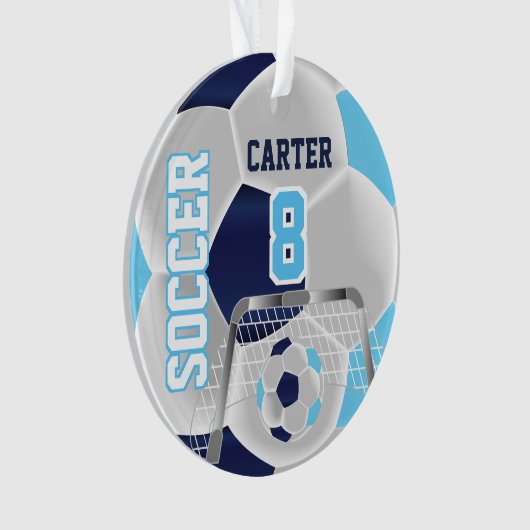 Blauw, wit en donkerblauw Pas Voetbal aan ⚽ Ornament (voorkant)