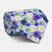 Blauw Wit en Geel Bloemen Bloemen Bloemen Collage Stropdas (Opgerold)