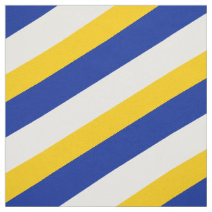 Blauw, wit en geel gestreepte patroon stof