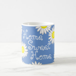 Blauw Wit en Geel Huis Sweet Home Daisy Koffiemok