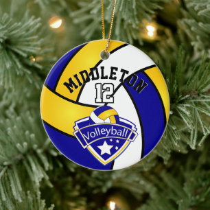 Blauw, wit en geel Logo Keramisch Ornament