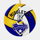 Blauw, wit en geel Logo Volleybal Keramisch Ornament (Voorkant)