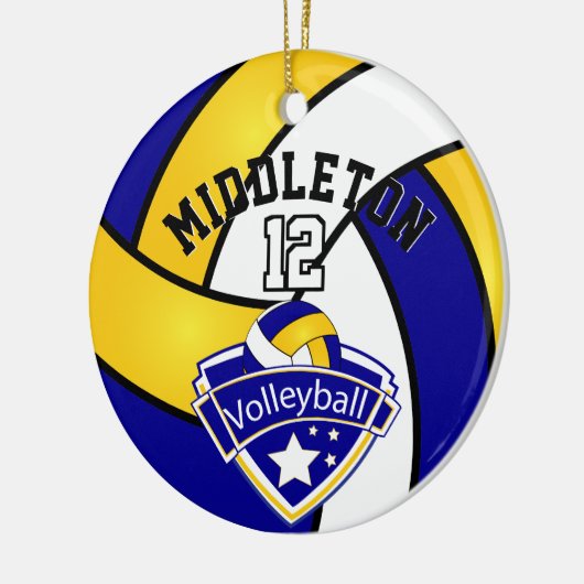 Blauw, wit en geel Logo Volleybal Keramisch Ornament (Links)