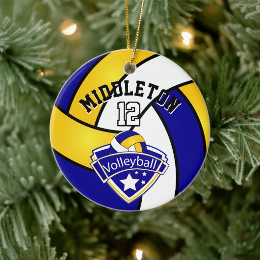 Blauw, wit en geel Logo Volleybal Keramisch Ornament (Boom)