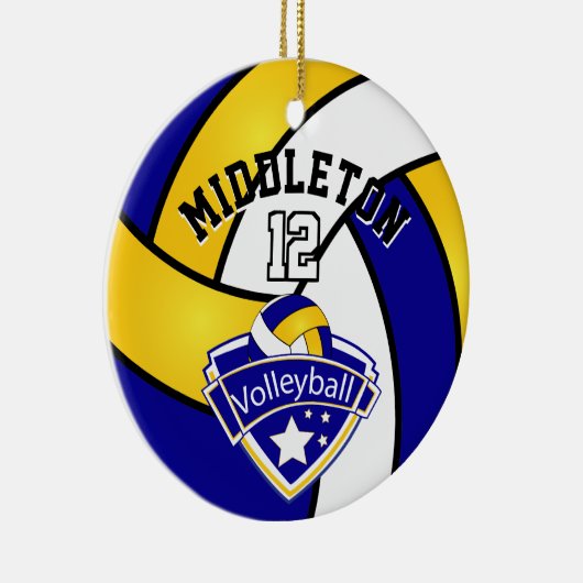Blauw, wit en geel Logo Volleybal Keramisch Ornament (Rechts)