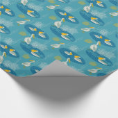 Blauw wit en geel tintelend vogelpatroon cadeaupapier (Hoek)