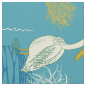 Blauw wit en geel tintelend vogelpatroon stof (Close Up)