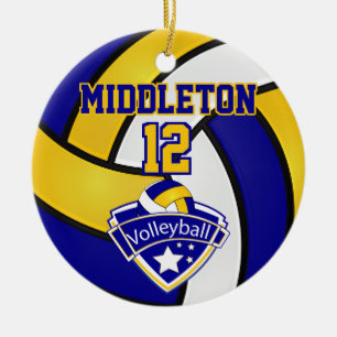 Blauw, wit en geel volleybal keramisch ornament