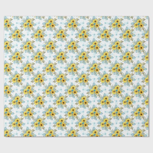 Blauw, Wit en Geel Zonnebloem Arrangement Cadeaupapier (Vlak)