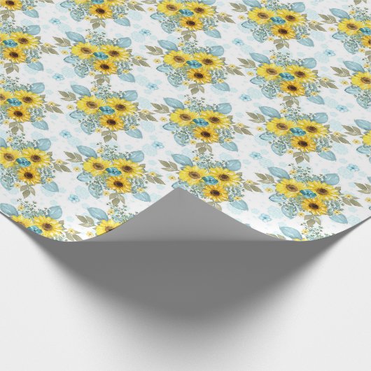 Blauw, Wit en Geel Zonnebloem Arrangement Cadeaupapier (Hoek)